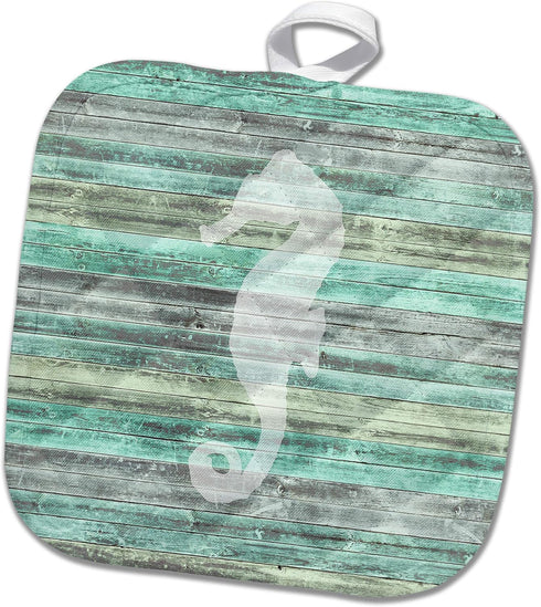 3dRose Pot Holder, A Rustic Weathered Coastal and Nautical Seahorse for Beach Decor...