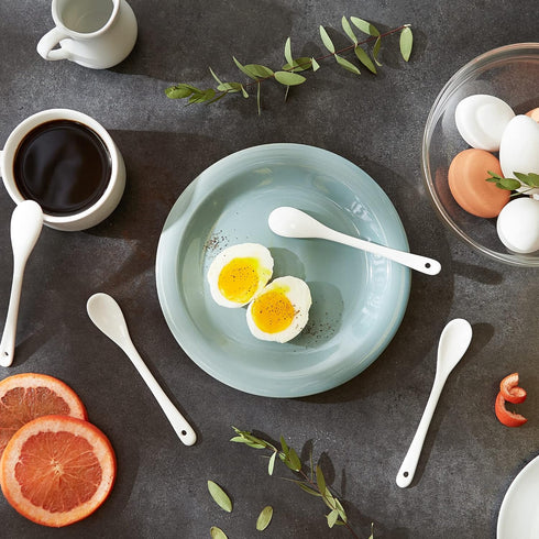 RSVP International Poached Egg Spoon, 4 Piece Set Multipurpose Use for Serving Jam, Honey or Soft Boiled Eggs, 5.5" Length, White Porcelain...
