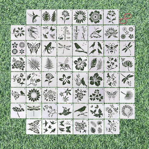 60pcs Stencils for Crafts Reusable,3inch Small Animal Plant Flower Insect Template for journaling,Card Making,Spray Painting,Drawing Creating on W...