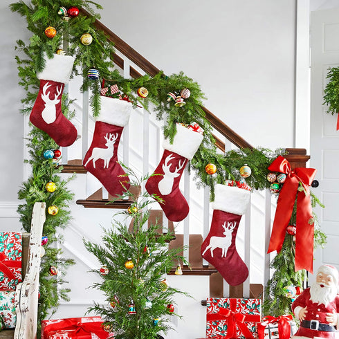 SupMLC Christmas Stockings, 2 Pcs 18 inches Christmas Stockings, Burlap with Large Plush Cuff Stockings, for Family Holiday Xmas Party Decorations...