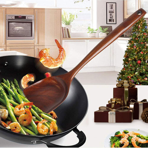 FJNATINH Wooden Wok Spatula Ladle Tool Set, 14-inch Long Handle Teak Wok Spatula...