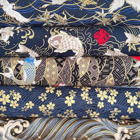 5PCS Cotton Pattern Fabric Fabric Bundles Small Flower Pattern Japanese Style Fabric for Crafts Sewing Quilting Patchwork Face Protection (Gold Pi...