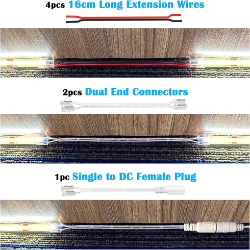23PCS 8mm COB Led Strip Connectors Kit for COB led Strip Lights 2 Pin, 10pcs Transparent Connector, 6pcs L-Shaped Connectors, 2pcs Dual End, 4pcs ...