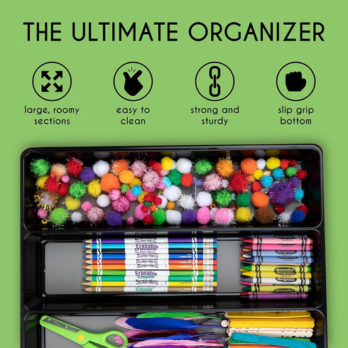 Kitchen Utensils Organizer | Utensil Tray Holder | Large Non-Slip Cutlery Drawer Organizer, 3 Compartment Multi-Purpose Home Organization, Black U...