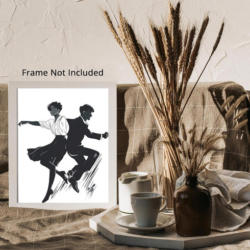 Posterizer 1 pcs-minimalist illustration features two characters mid-dance 1-Sports & Hobby Art-Abstract & Modern Art-Gift for Art Lovers- unframe...