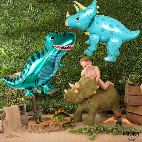 KatchOn Giant Blue Dinosaur Balloons - 38 Inch, Pack of 2 | Dino Mylar Balloons for Birthday Party Decor...