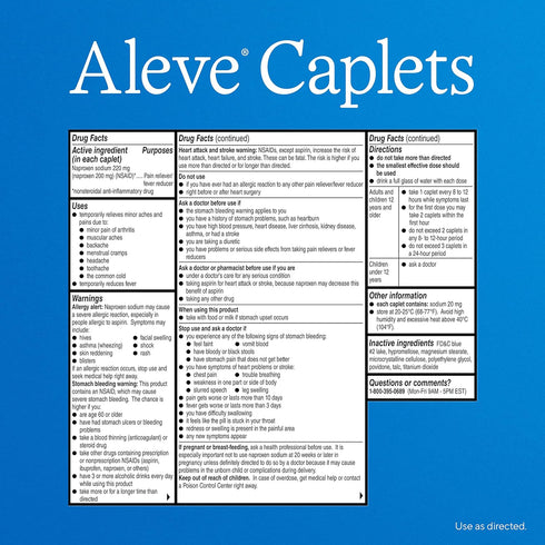 Aleve Pain Reliever & Fever Reducer Naproxen Sodium Caplets, Body Pain Relief, Arthritis Pain Relief, Pain Medicine for Adults and Children Ages 1...