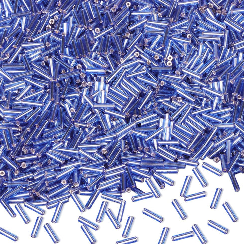 4000pcs Bugle Beads, Embroidery Tube Beads for Jewelry Making, Small Long Beads for Craft DIY Bracelet Necklaces Supplies, 7x2mm,blue...