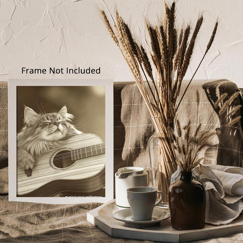 Posterizer 1 pcs-cute funny kitty cat playing the guitar 1-Art for Animal Lovers-Musical Art Collection-Decorations for Bedroom, Office, Living Ro...