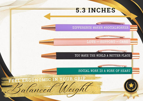 InnoBeta Social Worker Gifts for Women, Ballpoint Pen Set of 4 with Inspirational Quote, Office Tools for Social Workers...