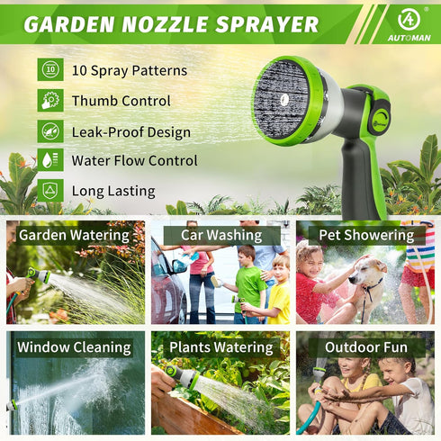 AUTOMAN Garden Hose Nozzle - 2 Pack, Thumb Control Sprayer, Slip-Resistant Water Nozzle, Extra 4 Washers, for Watering Plants Lawn & Garden, Clean...