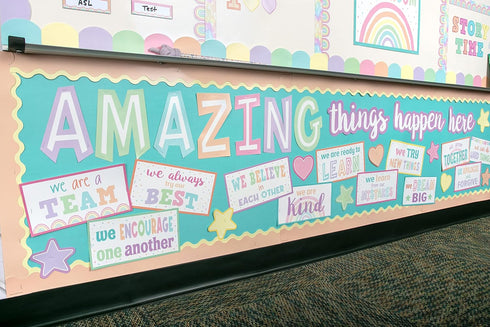 Teacher Created Resources Pastel Pop Amazing Things Happen Here Bulletin Board (TCR8413)...