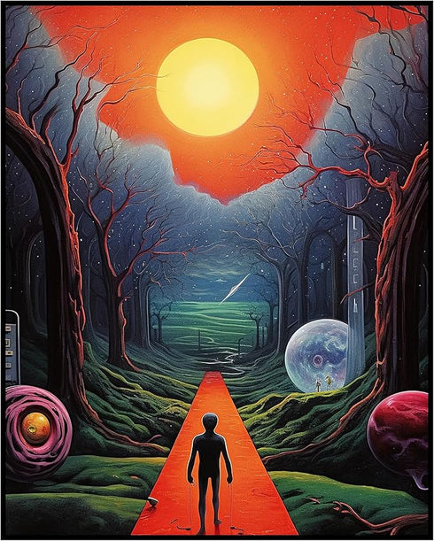 Posterizer 1 pcs-Alien walking Through The woods at Sunset-Abstract & Modern Art-Fantasy & Fiction Art-Gift for Art Lovers-Decor for Home & Office...