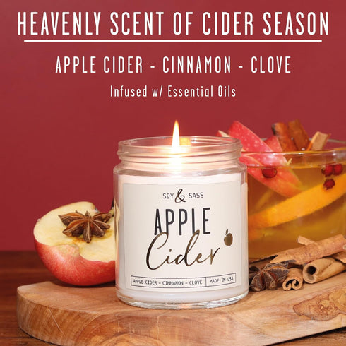 Apple Cider Candle, Fall Candles I Apple Cider, Cinnamon & Nutmeg - Infused with Essential Oils I Mulled Cider Fall Scented Candle (Soy) for Home ...