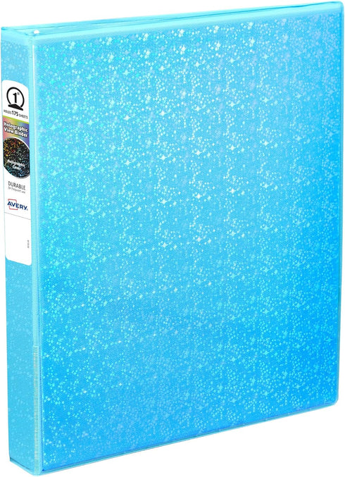 Avery Luxe Collection Durable Holographic 3 Ring Binder, Customizable View Cover, 1 Inch Round Rings, 1 Holographic Aqua Binder (03224)...