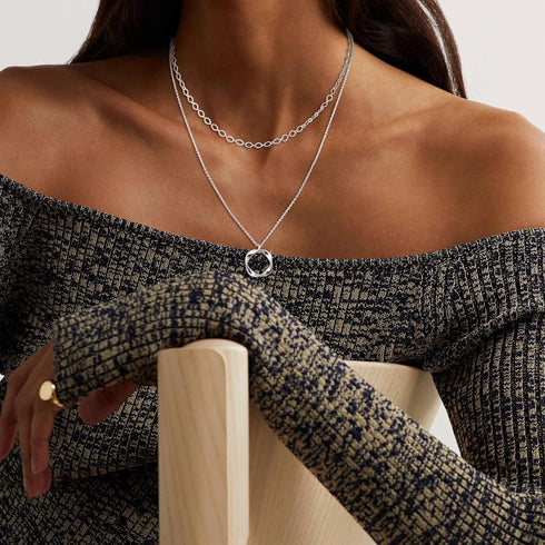 Silver Layered Necklaces for Women, Stackable Dainty Silver Choker Necklaces for Women Trendy Layering Circle Bar Pendant Chain Necklace Fashion J...