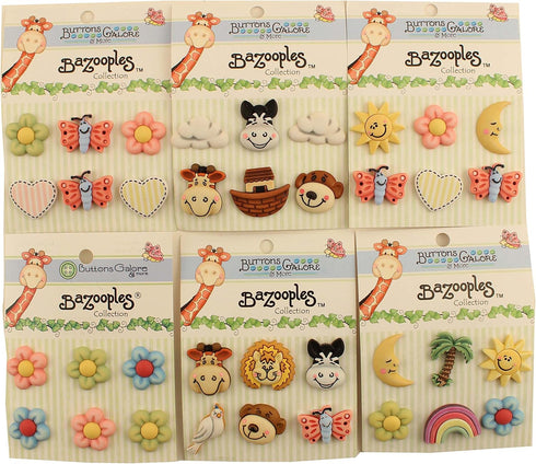 Buttons Galore Zoo Animals 3D Buttons-Set of 6 Cards...