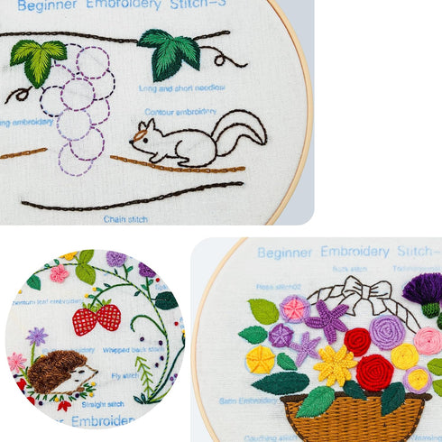 Maydear 3 Pack Embroidery Starter Kit with Pattern, Stamped Cross Stitch Kits for Beginners Adults with Embroidery Hoop and Instructions, Hand Emb...