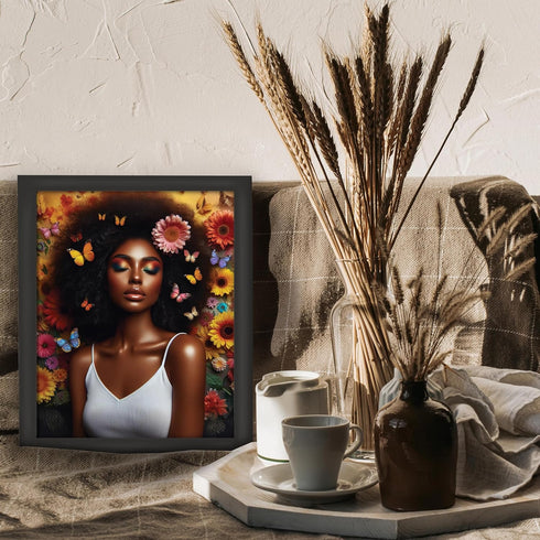 Posterizer 1 pcs-butterflies , flowers African womans decor-Floral & Botanical Art-Afro-American Art Collection-Gift for Moms-Living Room Bedroom ...