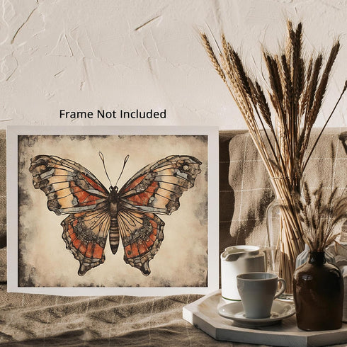 Posterizer 1 pcs- Orange and brown butterfly in a rustic brown background-Art for Animal Lovers-Floral Botanical Art- Gift for Men Women -Living R...