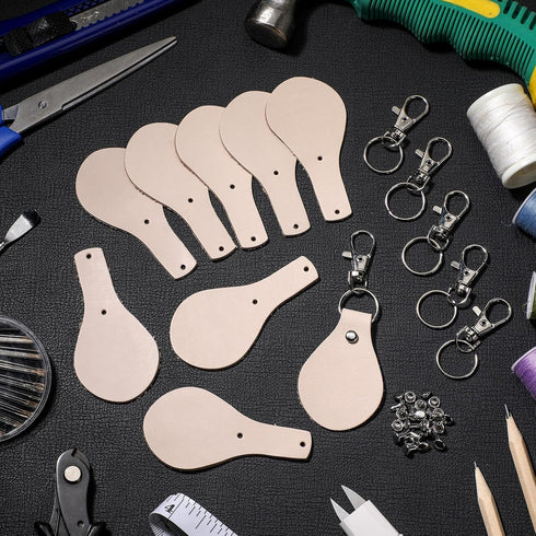 20 Pcs Leather Keychain Blank Craft Kit PU Leather Key Fob Swivel Hook Key Ring for Stamping Laser Engraving...