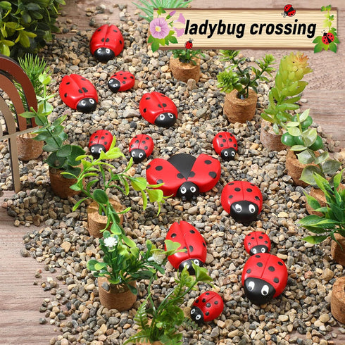 Gerrii 18 Pcs Small Resin Ladybugs Garden Decor Stones Holiday Ladybug Garden Yard Decorations Outdoor 4 Size Ladybug Mom Gifts Lady Bugs Yard Dec...