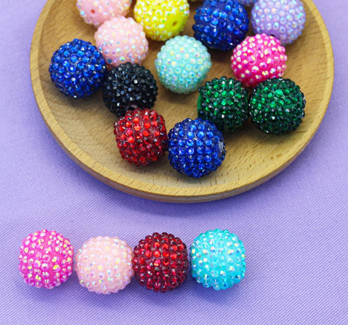 50Pcs Resin Rhinestone Beads, Loose Chunky Bubblegum Beads, Round Pave Disco Ball Beads, Gradient Shaped Spacer Beads for Jewelry Making DIY Craft...