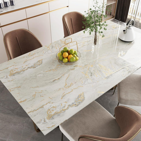 Glossy Marble Contact Paper for Countertop Kitchen Beige Gold Marble Wallpaper Modern Vinyl Wall Paper for Bathroom Waterproof 15.75"x78" Stick on...