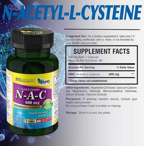 America Medic & Science NAC 600mg – NAC Supplement for Lung Health & Immune Support, Liver Support & Antioxidants – N-Acetyl-Cysteine – 60 Capsule...