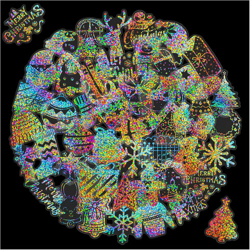 Holographic Christmas Stickers Glitter Silver Transparent Waterproof Decoration Sticker for DIY Scrapbooking Supplies crafts Phone Case Water Bott...