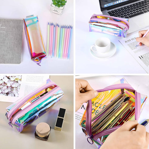 EzPacking Holographic Clear Makeup Pouch/Cute Iridescent Cosmetic Organizer/Sparkly Glittery Women’s Toiletries Holder/Transparent Ladies Zipper B...