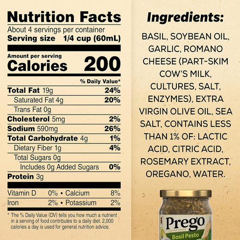 Prego Basil Pesto Sauce, 8 Oz Jar...