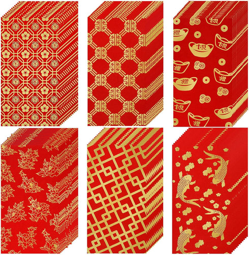 60 Pieces Chinese New Year Red Envelopes 2024 Chinese Red Packets Hong Bao Gift Spring Festival Lucky Money Envelopes 6 Designs 3.5 x 6.7 Inches(M...
