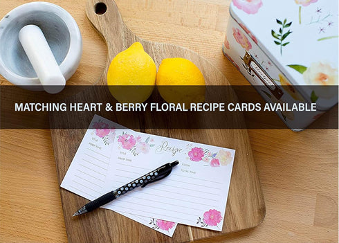 Heart&Berry Recipe Box With Cards And Dividers - Includes 24 4x6 Recipe Cards And 12 Dividers - Recipe Cards And Box Set - Compatible With Standar...