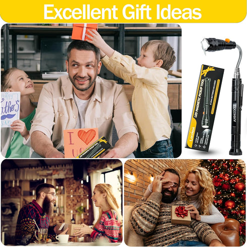 Magnetic Pickup Tool with LED Lights, Telescoping Magnet Flashlight, Cool Gadget Birthday Gifts Christmas Day Gifts for Men, Handyman, Husband, Bo...
