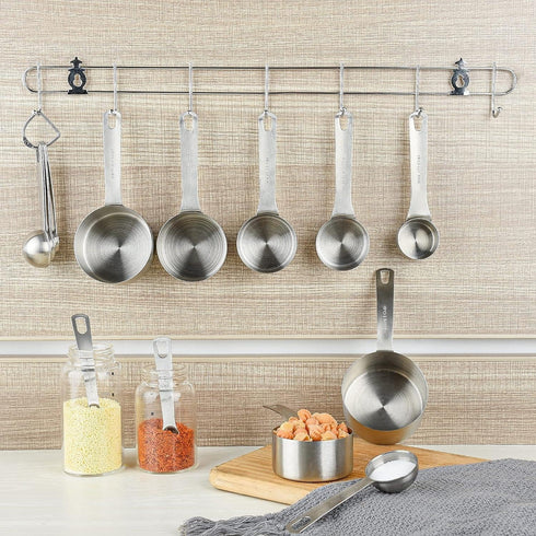 Lucky Plus Stainless Steel Measuring Spoons Set 18/8(304) Steel Material Heavy Duty 9 Measuring Spoons (10ml & 20ml) and 1 Leveler and 1 Ring Tota...