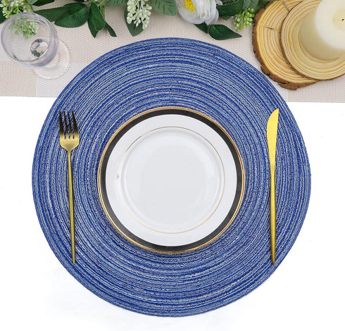 SHACOS Round Braided Placemats 15 inch Set of 6 Washable Kitchen Table Placemats for Home Wedding Party (Blue White, 6)...