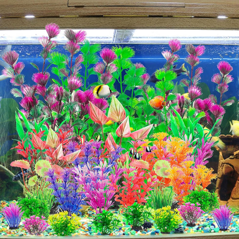 30Pcs Aquarium Plants, Fish Tank Accessories Artificial Aquatic Plants,Full Set of Fish Tank Decorations, Various Sizes...