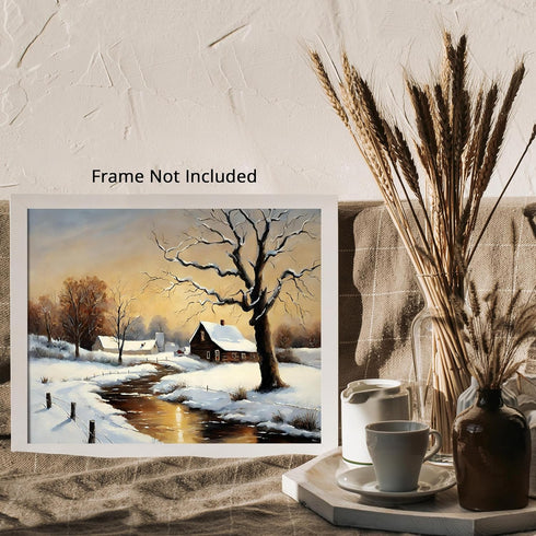 Posterizer 1 pcs-old farm house in snowy winter nature-in oil painting style-4-Landscape & Nature Art-Living Room Bedroom Decor- unframed wall art...