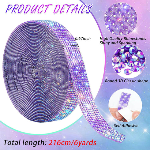 Self Adhesive Purple AB Rhinestone Ribbon Crystal Strips,Bling Christmas Resin Rhinestone Diamond Sticker for DIY Crafts,Wedding,Halloween Christm...