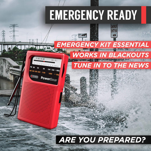 PowerBear Portable Radio | AM/FM, 2AA Battery Operated with Long Range Reception for Indoor, Outdoor & Emergency Use | Radio with Speaker & Headph...