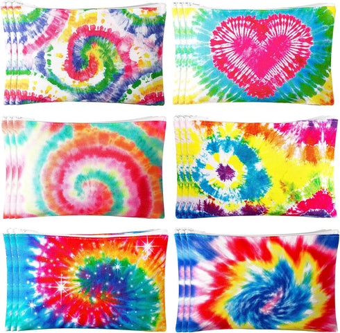 Hillban 18 Pcs Tie Dye Makeup Bags Rainbow Cosmetic Bag with Zipper Tie Dye Travel Toiletry Pouch for Retro 70s 80s Party Accessories Goodie Bags ...