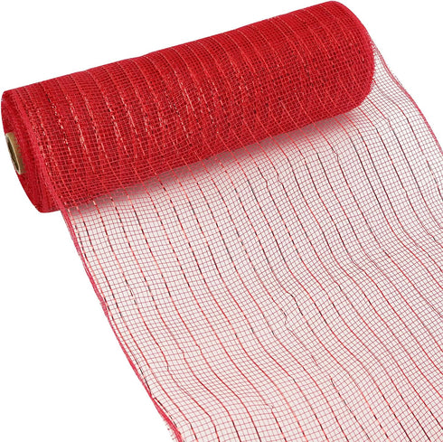 MEEDEE Red Metallic Mesh Red Deco Mesh 10 Inch Red Mesh Ribbon for Christmas Tree Red Mesh for Wreaths Decorative Mesh Wreath Supplies Garland Sta...