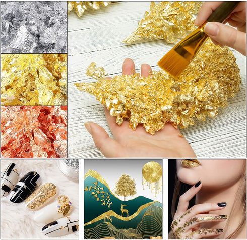 Gold Foil Flakes for Resin,3 Bottles Metallic Foil Flakes 30 Gram,YULIKTOR Imitation Gold Foil Flakes Metallic Leaf for Nails, Painting, Crafts,Sl...