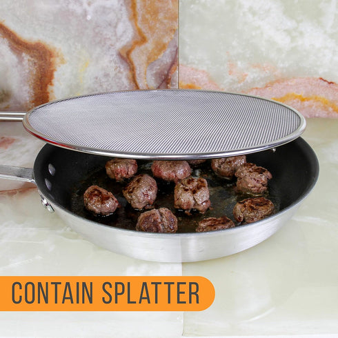 U.S. Kitchen Supply Stainless Steel Splatter Guard 13" Fine Mesh Cover, Grease & Oil, Splatter Screen for Frying Pan, Cooking Pots, with Resting F...