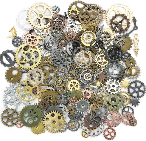 BigOtters 200 Gram Antique Steampunk Gear,Mix Steampunk Wheel Alloy Gear Pendants Charms for Crafting Jewelry Making...