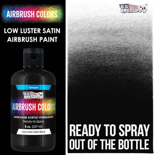 U.S. Art Supply Low Luster Satin Black Airbrush Paint, 8 oz - Premium Ready to Spray Water-Based Acrylic Paint - Artist Canvas, Metal, Leather Sho...