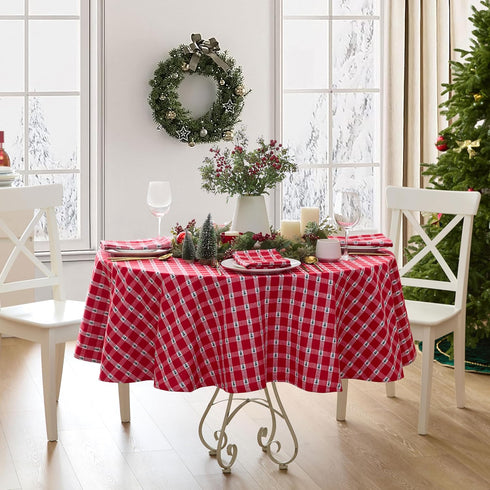 Lintex Little Christmas Trees Plaid Cotton Christmas Napkins, Red and Green Country Tree Woven Holiday Fabric, Easy Care Cotton Weave, Set of 4 Na...