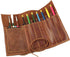 Rustic Genuine Leather Pencil Roll - Pen and Pencil Case - Dark Brown...