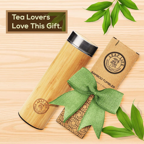 LeafLife Premium Bamboo Tea Bottle for Loose Tea - Tea Infuser Bottle - Tea Gifts - Insulated Water Bottle/Coffee Tumbler/Tea - Tea Gift Set, Tea ...